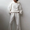 Women Fleece Two Piece Sets Elegant Solid Color Oversized Warm Hoodies and Long Pant Sports Suit Autumn Winter Tracksuit 2021