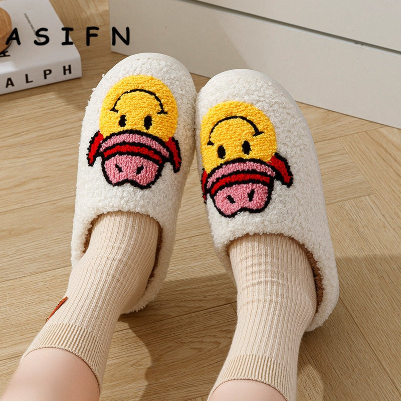 Smile Face Cowgirl Slippers Fluffy Cushion Slides Cute Womens Comfortable Cozy Comfy Smile Slippers Women Slides