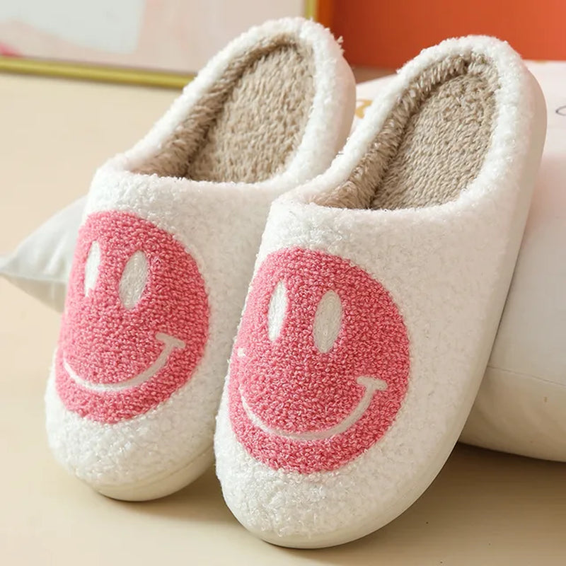 Winter Women'S Slippers Happy Smile Face Rubber Slippers for Women 2022 Indoor Fur Cotton Men Couple Slipper Women Shoes