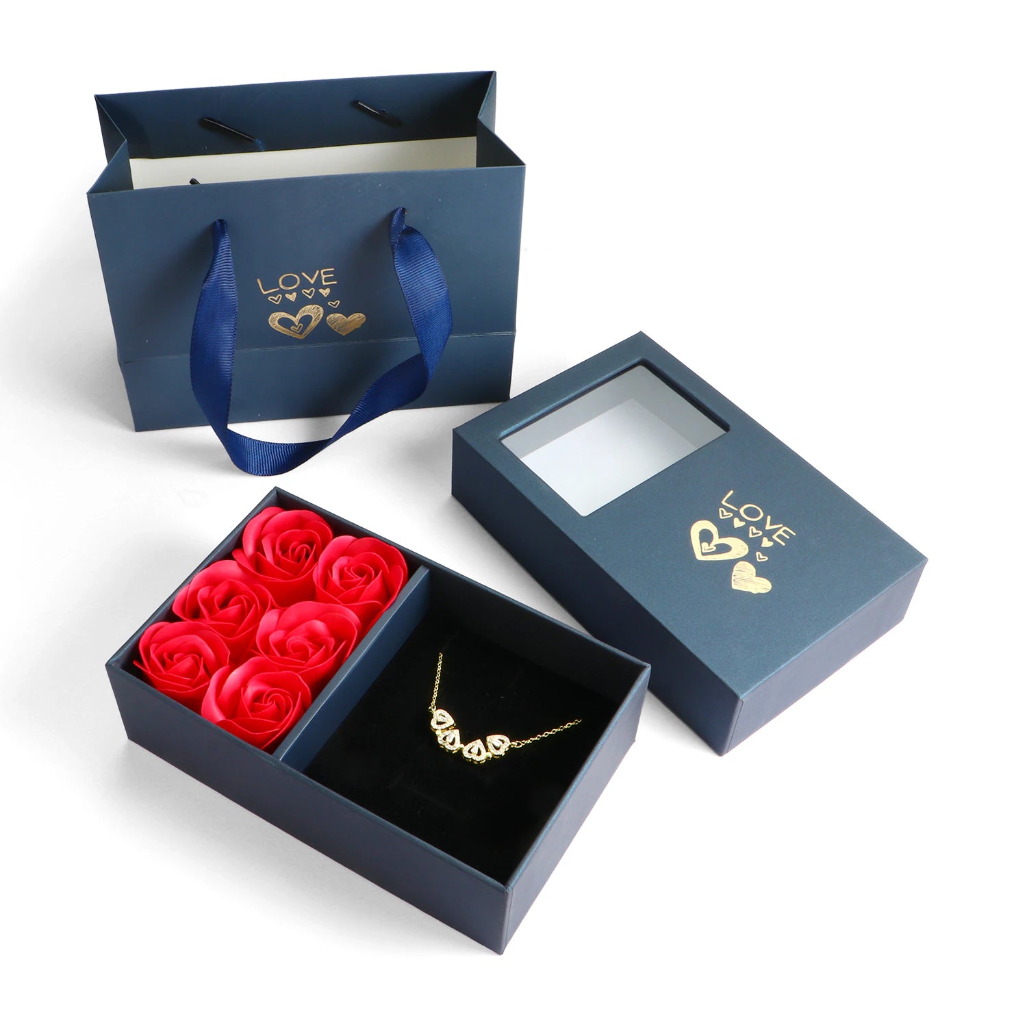 Luxury Four Leaf Clover Pendant Necklace for Women Crystal Heart Magnetic Necklaces Rose Box Gift for Girlfriend Mom