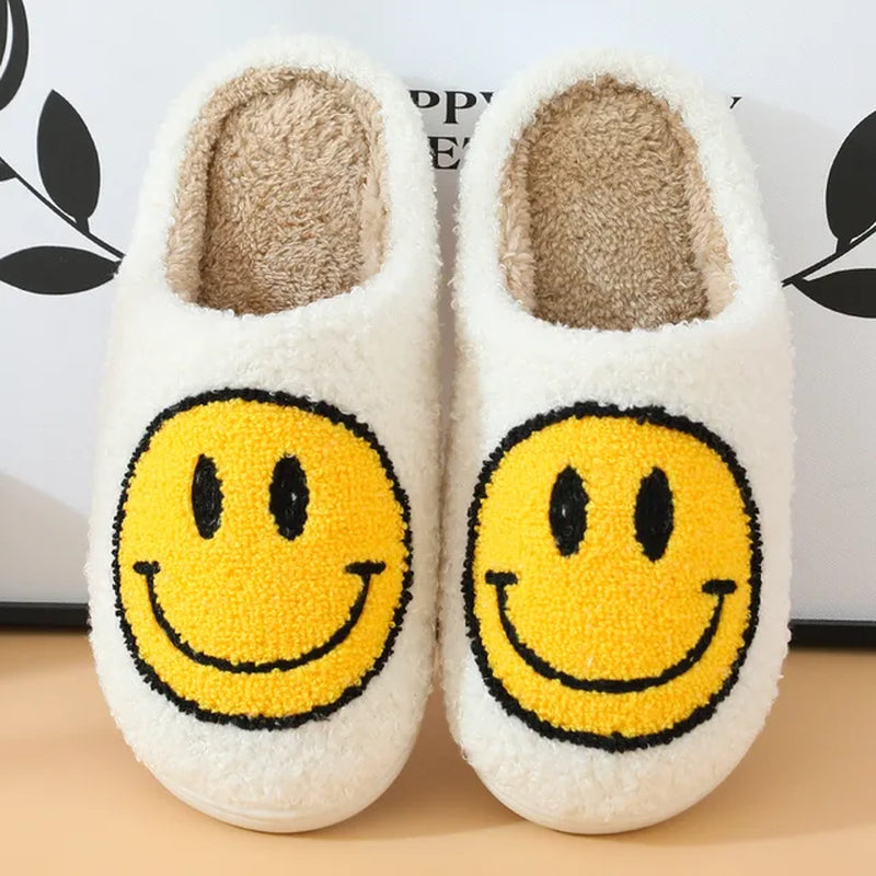 Winter Women'S Slippers Happy Smile Face Rubber Slippers for Women 2022 Indoor Fur Cotton Men Couple Slipper Women Shoes