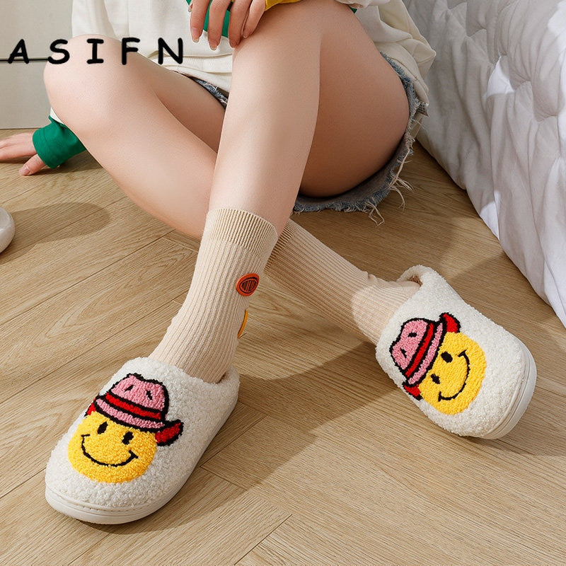 Smile Face Cowgirl Slippers Fluffy Cushion Slides Cute Womens Comfortable Cozy Comfy Smile Slippers Women Slides