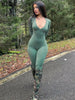 Ribbed V Neck Long Sleeve Sexy Bodycon Skinny One Piece Jumpsuit Winter Women Casual Streetwear Sport Romper Overalls