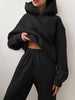 Women Fleece Two Piece Sets Elegant Solid Color Oversized Warm Hoodies and Long Pant Sports Suit Autumn Winter Tracksuit 2021